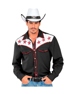 Chemise cow-boy western homme – Chemise rodéo noire à étoiles rouges S à XXL