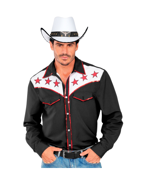 Chemise cow-boy western homme – Chemise rodéo noire à étoiles rouges S à XXL