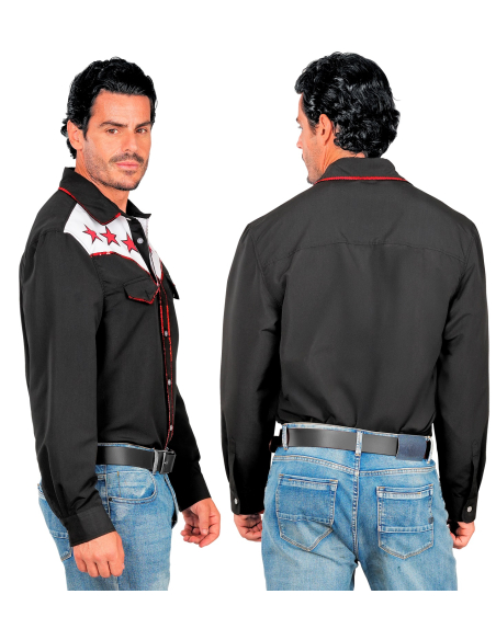 Chemise cow-boy western homme – Chemise rodéo noire à étoiles rouges S à XXL