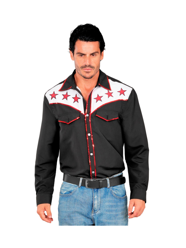 Chemise cow-boy western homme – Chemise rodéo noire à étoiles rouges S à XXL