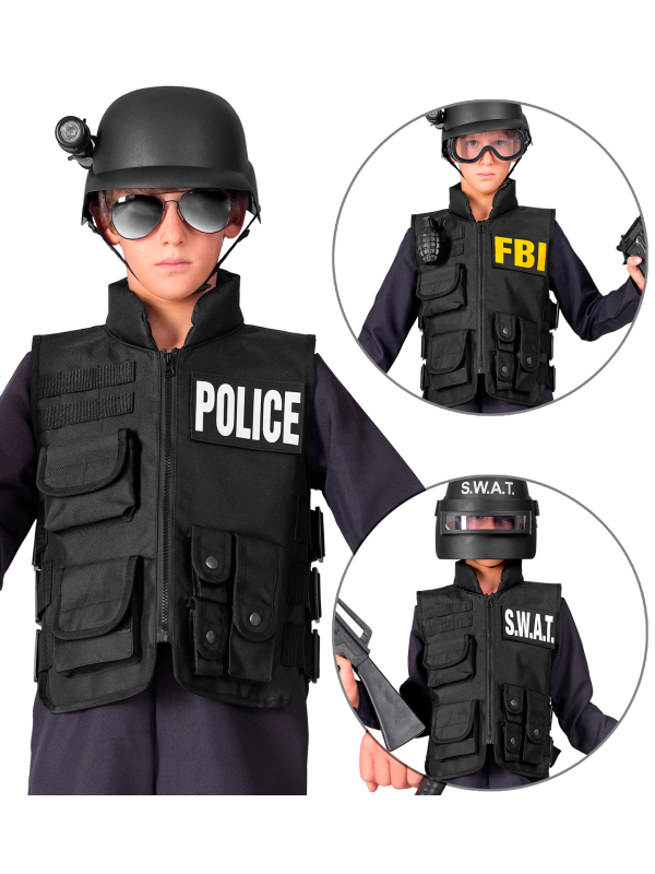 Déguisement policier enfant – Gilet tactique SWAT FBI avec patchs