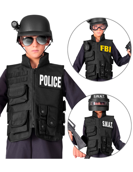 Déguisement policier enfant – Gilet tactique SWAT FBI avec patchs
