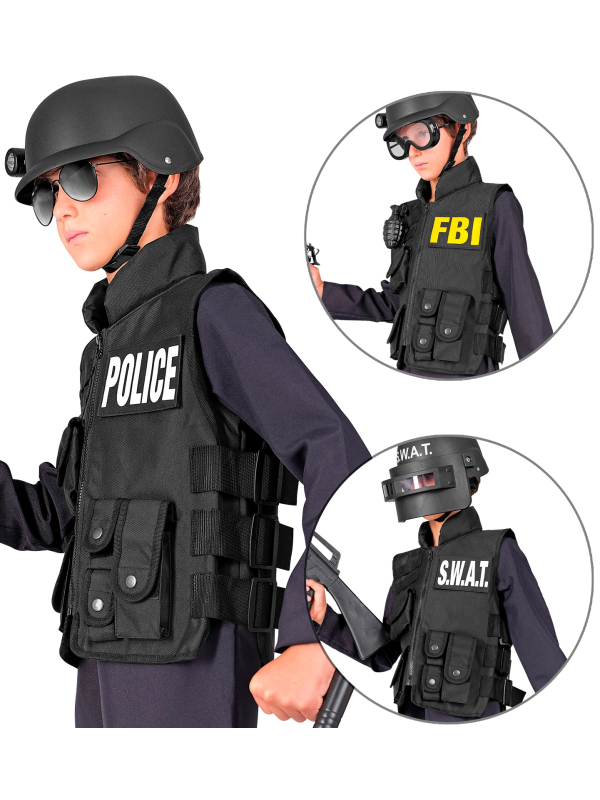 Déguisement policier enfant – Gilet tactique SWAT FBI avec patchs