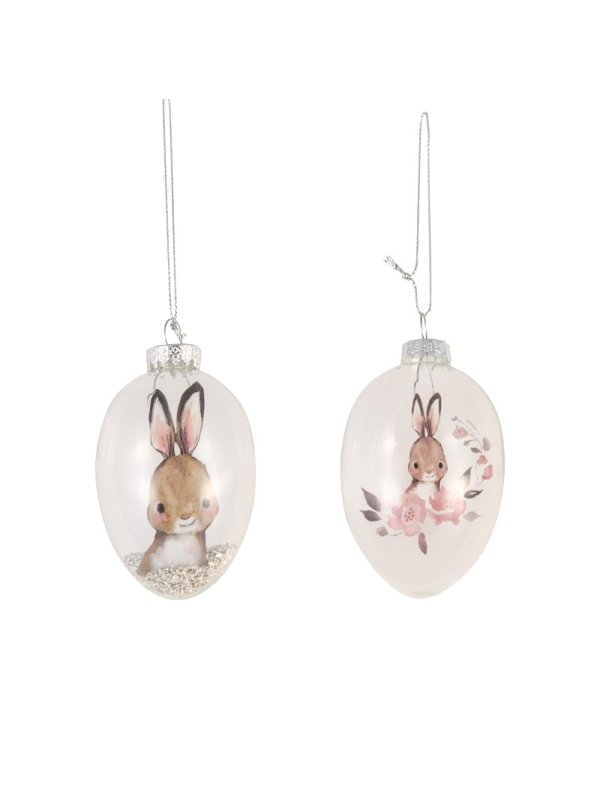 Œufs en verre décoratifs Lapin à suspendre – Décoration de Pâques élégante (lot minimum de 6)