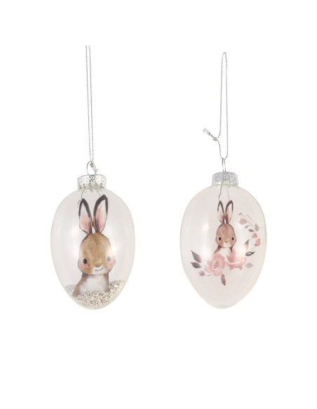 Œufs en verre décoratifs Lapin à suspendre – Décoration de Pâques élégante (lot minimum de 6)