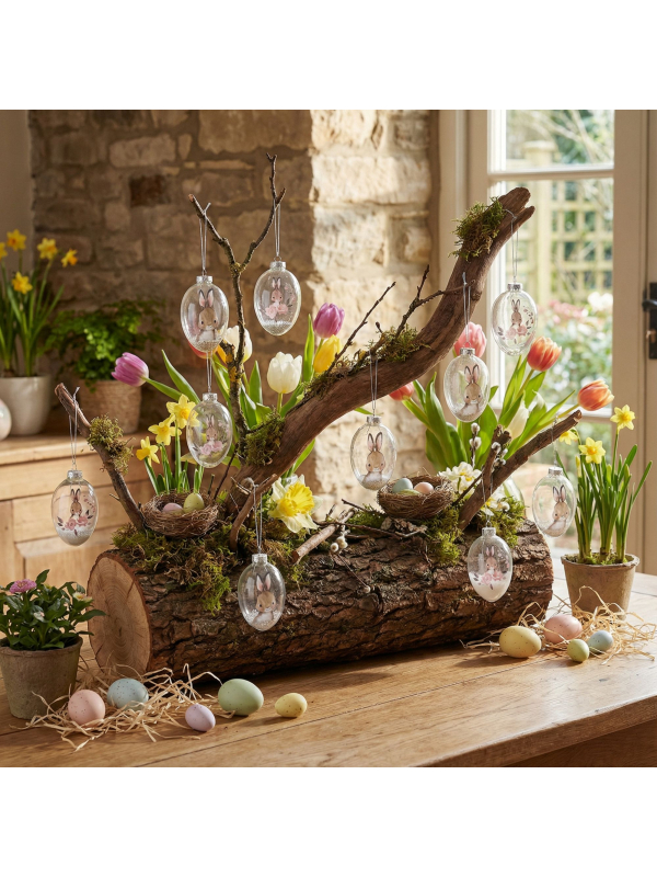 Œufs en verre décoratifs Lapin à suspendre – Décoration de Pâques élégante (lot minimum de 6)
