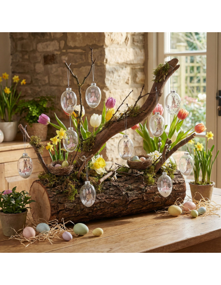 Œufs en verre décoratifs Lapin à suspendre – Décoration de Pâques élégante (lot minimum de 6)