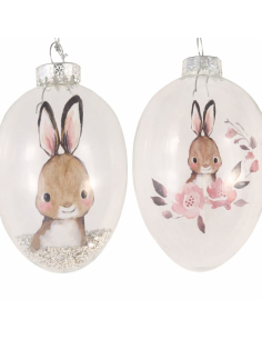 Œufs en verre décoratifs Lapin à suspendre – Décoration de Pâques élégante (lot minimum de 6)