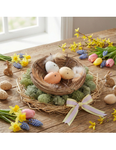 Panier décoratif avec œufs & branches – Esprit naturel Pâques