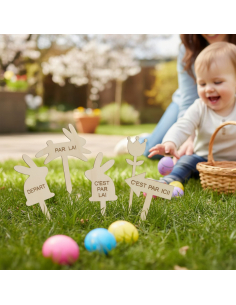 Kit jeu de piste Pâques en bois – 8 panneaux pour chasse aux œufs enfants 2