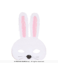 Masque Lapin Blanc en Peluche – Accessoire Doux et Festif pour Carnaval & Pâques 2