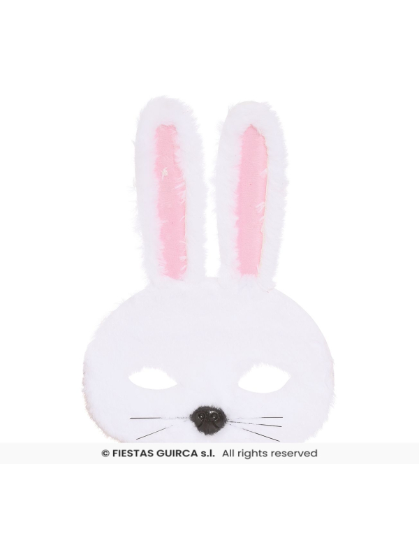 Masque Lapin Blanc en Peluche – Accessoire Doux et Festif pour Carnaval & Pâques