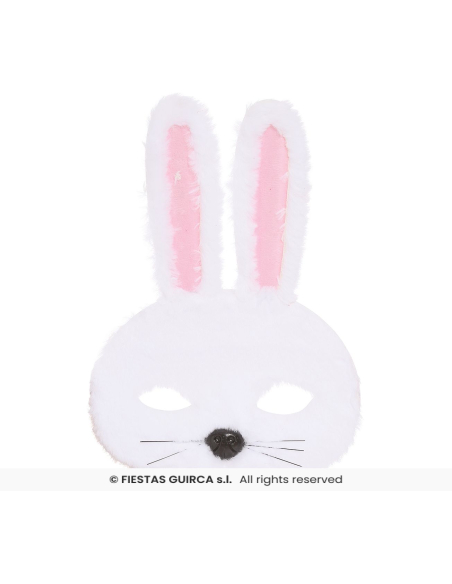 Masque Lapin Blanc en Peluche – Accessoire Doux et Festif pour Carnaval & Pâques