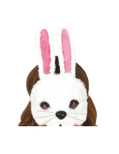 Masque Lapin Blanc en Peluche – Accessoire Doux et Festif pour Carnaval & Pâques