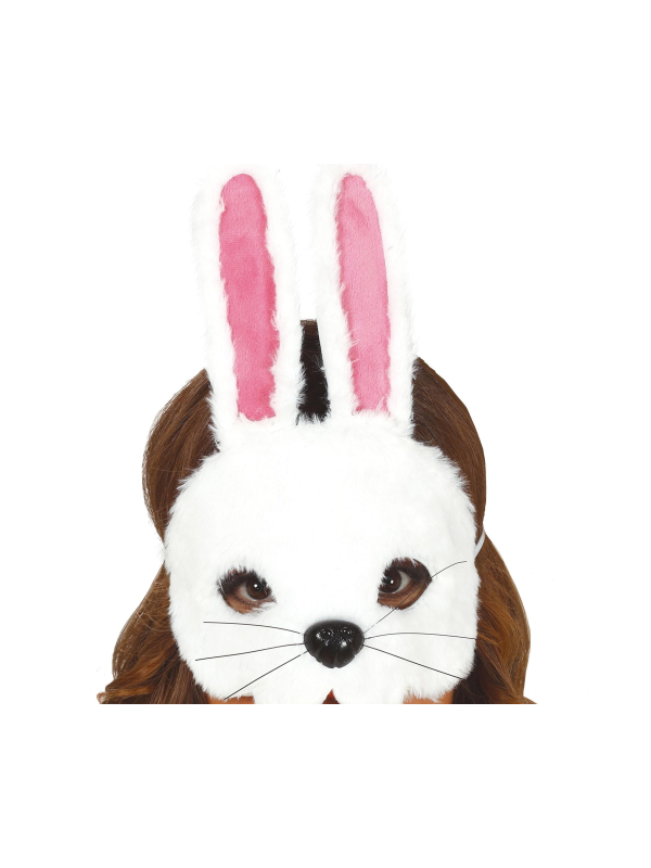 Masque Lapin Blanc en Peluche – Accessoire Doux et Festif pour Carnaval & Pâques
