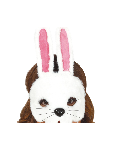 Masque Lapin Blanc en Peluche – Accessoire Doux et Festif pour Carnaval & Pâques