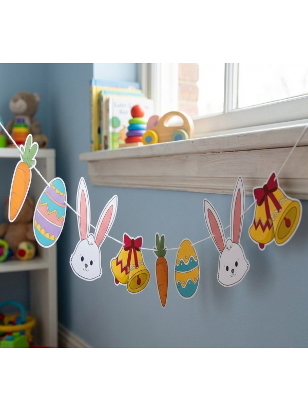 Guirlande de Pâques 3,60 m – Décoration Festive Lapin, Œufs & Carottes