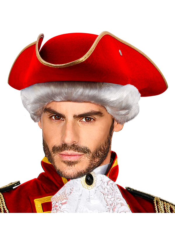 Tricorne Rouge Baroque en Feutre – Chapeau Historique XVIIIe Siècle Adulte