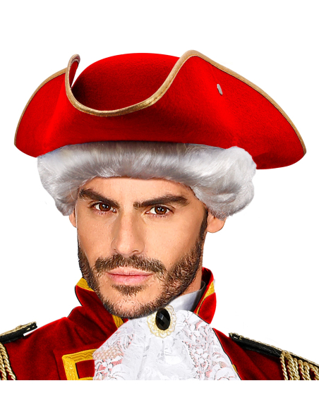 Tricorne Rouge Baroque en Feutre – Chapeau Historique XVIIIe Siècle Adulte