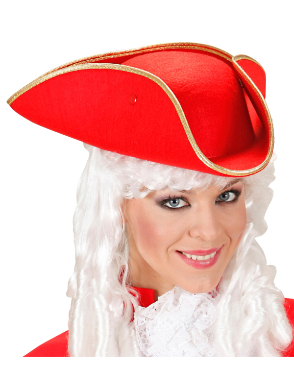 Tricorne Rouge Baroque en Feutre – Chapeau Historique XVIIIe Siècle Adulte