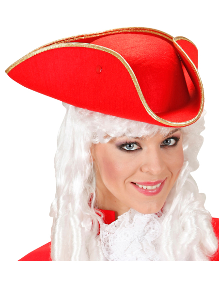 Tricorne Rouge Baroque en Feutre – Chapeau Historique XVIIIe Siècle Adulte