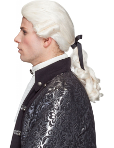 Perruque baroque homme blanche avec tresse – Style aristocrate XVIIIᵉ siècle 2