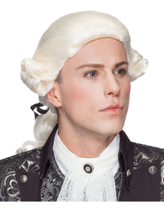 Perruque baroque homme blanche avec tresse – Style aristocrate XVIIIᵉ siècle