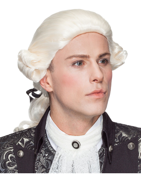 Perruque baroque homme blanche avec tresse – Style aristocrate XVIIIᵉ siècle