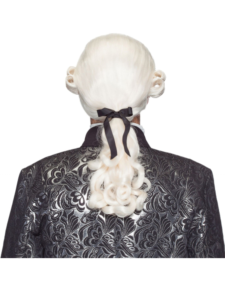 Perruque baroque homme blanche avec tresse – Style aristocrate XVIIIᵉ siècle
