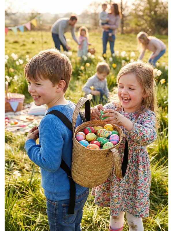 Panier de chasse aux œufs de Pâques à porter sur le dos – Panier naturel avec sangles