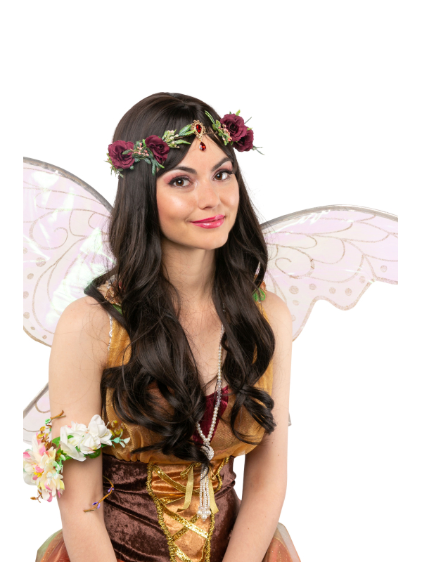 Coiffe médiévale florale bordeaux & doré – Couronne élégante pour costume médiéval