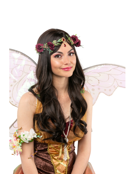 Coiffe médiévale florale bordeaux & doré – Couronne élégante pour costume médiéval