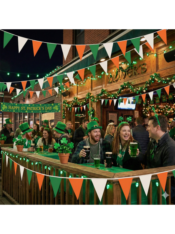 Guirlande drapeaux irlandais 7 mètres – Décoration Saint-Patrick pour bar & pub