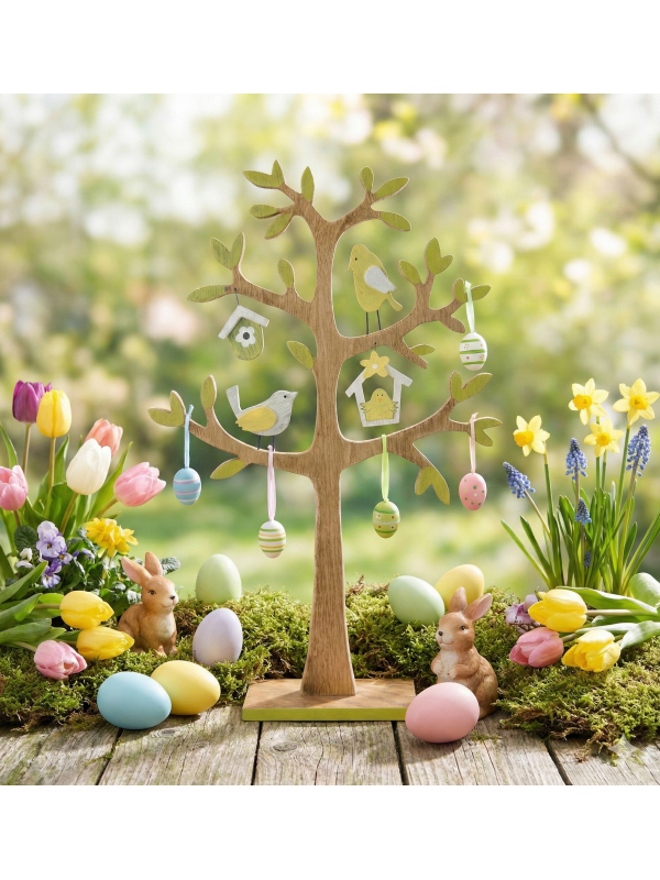 Décoration de Pâques en bois – Arbre décoratif 22 cm