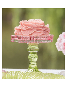 Bougeoir sur pied en verre rose et vert Ø12 cm – Décoration de table Pâques 2