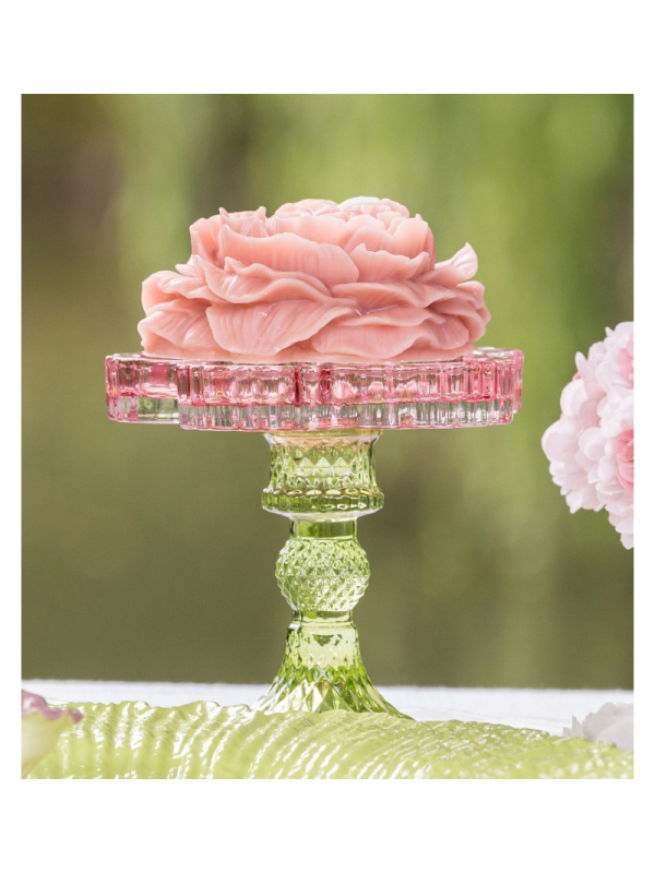Bougeoir sur pied en verre rose et vert Ø12 cm – Décoration de table Pâques