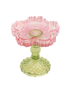 Bougeoir sur pied en verre rose et vert Ø12 cm – Décoration de table Pâques