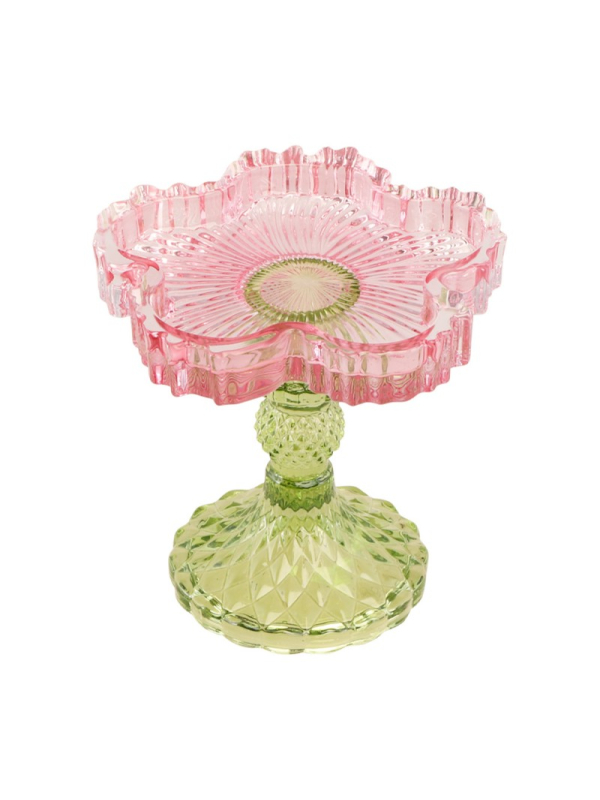 Bougeoir sur pied en verre rose et vert Ø12 cm – Décoration de table Pâques