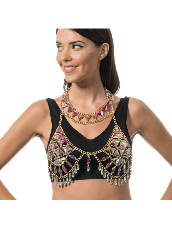 Top bikini de festival à diamants rose – Accessoire Carnaval de Rio & danse (taille unique)