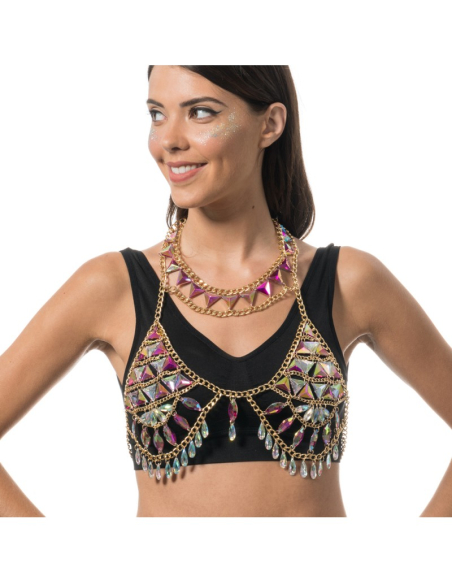 Top bikini de festival à diamants rose – Accessoire Carnaval de Rio & danse (taille unique)