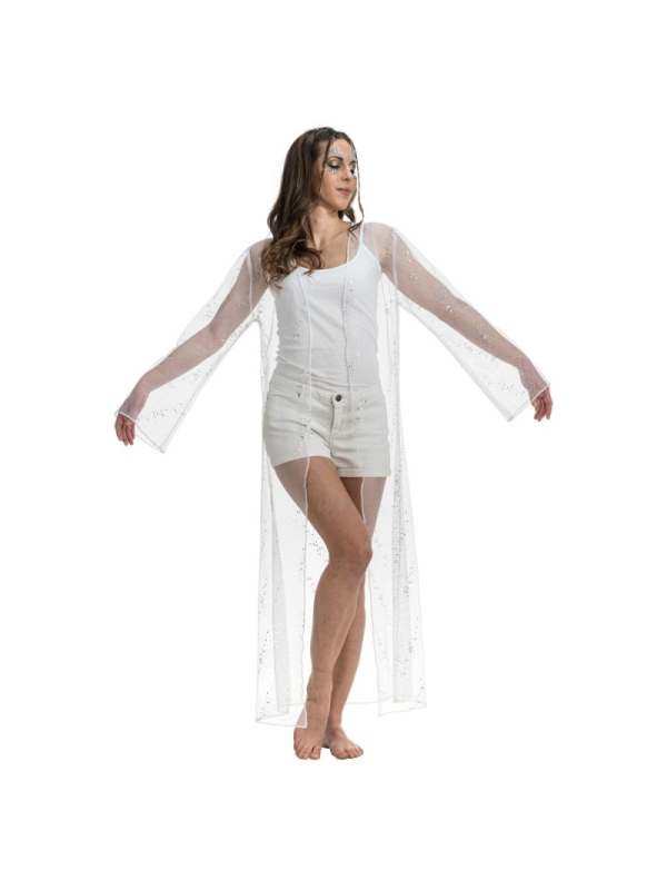 Longue veste blanche festival femme en tulle scintillant – Summer Festival