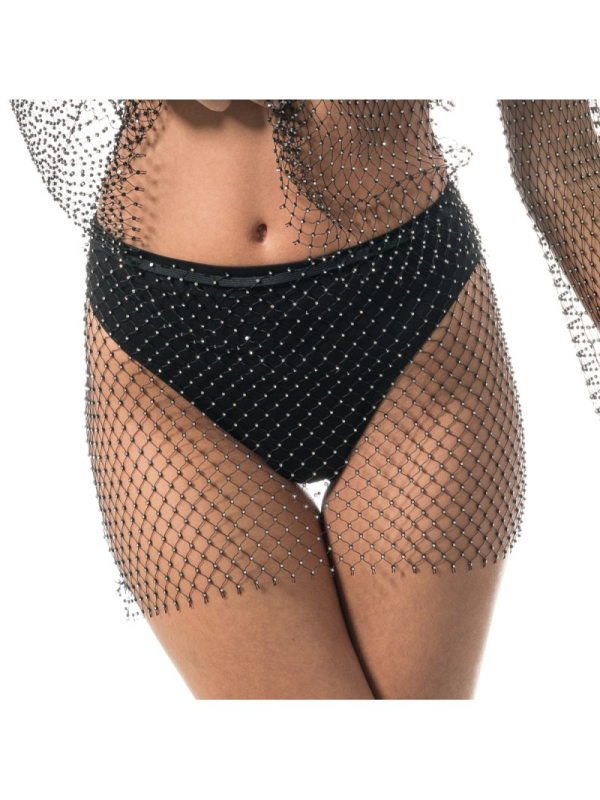 Jupe festival noire femme en maille résille & strass – Summer Festival