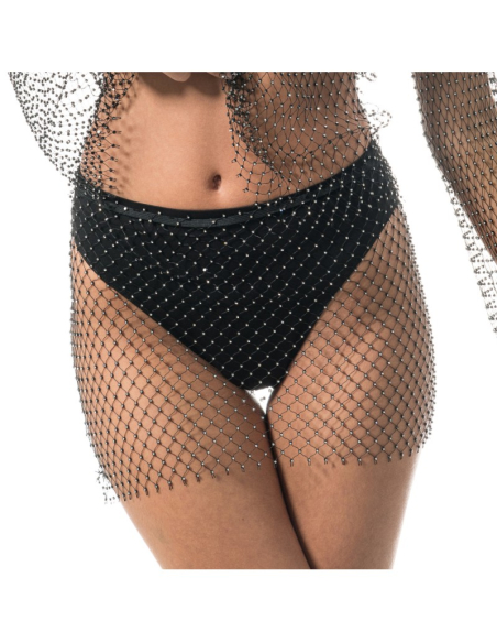 Jupe festival noire femme en maille résille & strass – Summer Festival