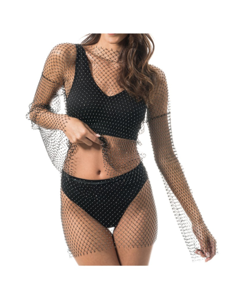 Jupe festival noire femme en maille résille & strass – Summer Festival