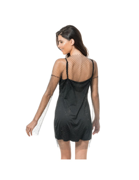 Robe festival noire femme en maille résille & strass – Summer Festival