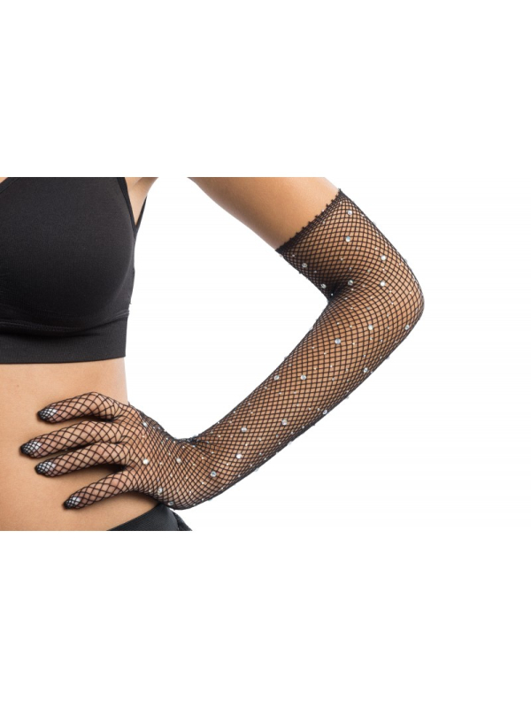 Gants filet noirs avec strass femme – Festival & scène (45 cm)