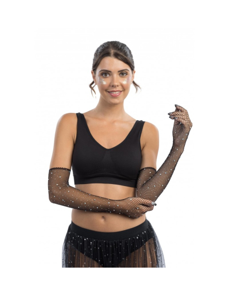 Gants filet noirs avec strass femme – Festival & scène (45 cm)