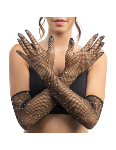 Gants filet noirs avec strass femme – Festival & scène (45 cm)