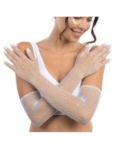 Gants filet blancs avec strass femme – Festival & scène (45 cm)