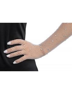Gants filet blancs avec strass femme – Festival & scène (45 cm) 2